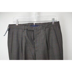 Incotex Brown Purple Plaid 100% Wool Buckle Back Dress Pants Sz 48 NEW